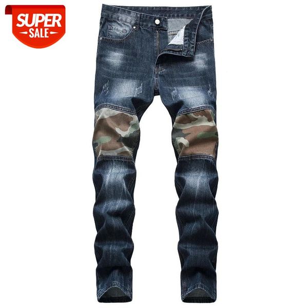 

denim ripped hole moto bike straight jeans men's oversize 38 40 42 2021 autumn spring hip hop punk rock streetwear trouers #dz8u, Black