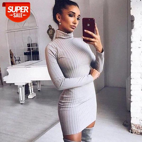 

2018 new vestidos autumn winter women sweater dress rib solid color slim o-neck long-sleeved casual long knit dress #se94, Black;gray