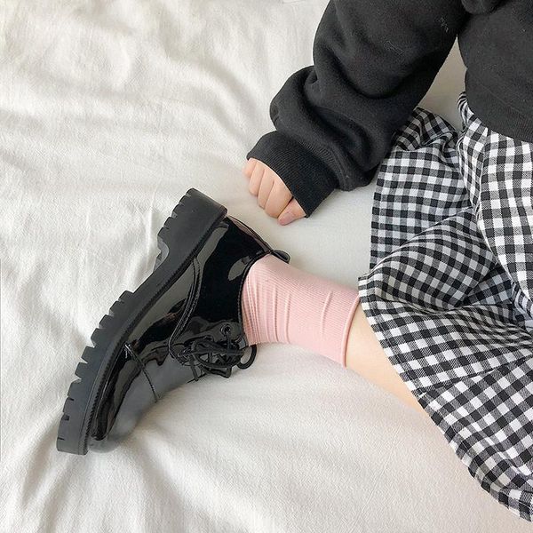 

korean shoes casual female sneakers oxfords women's british style round toe soft black flats 2021 leather cross winter preppy