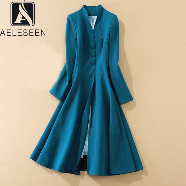 

casual dresses aeleseen office ladies autumn winter dress blue full sleeve v-neck classic solid splited long working, Black;gray