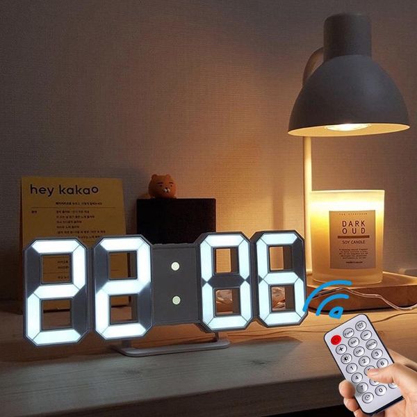 

wall clocks 3d led digital alarm clock desk remote control nightlight with 12/24 hour display 4 brightness for office home room