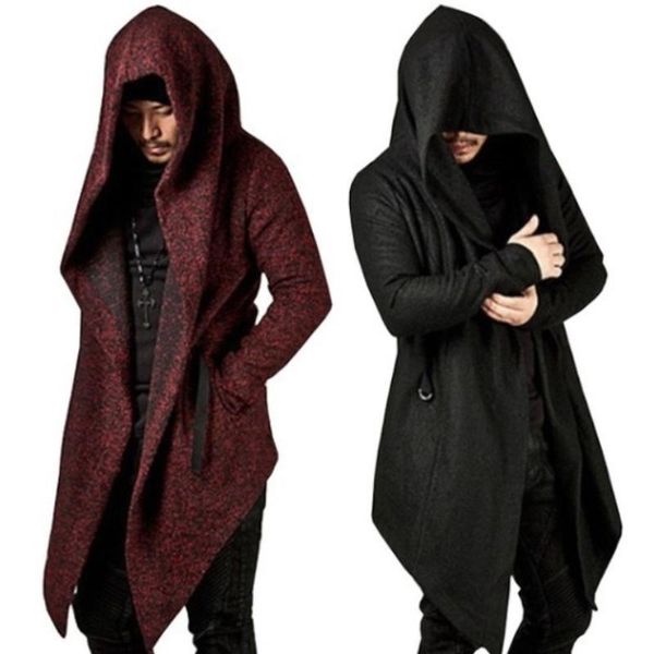 

men's wool & blends men hooded sweatshirt 2021 autumn hip hop mantle hoodies jackets mens streetwear gothic black long outwear 3xl