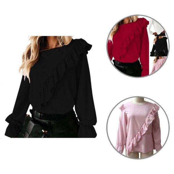 

women's blouses & shirts comfortable chic long sleeve ruffles shirt streetwear blouse patchwork for working, White