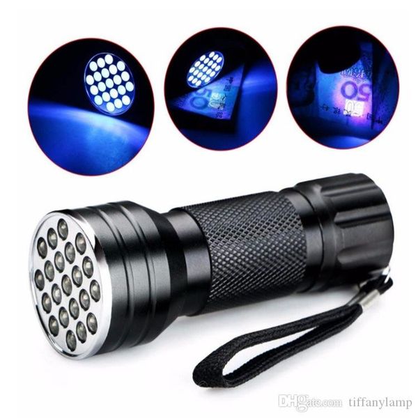 

21led uv flashlight 395nm uv purple flashlight uv ultra violet mini aluminum black torch light lamp
