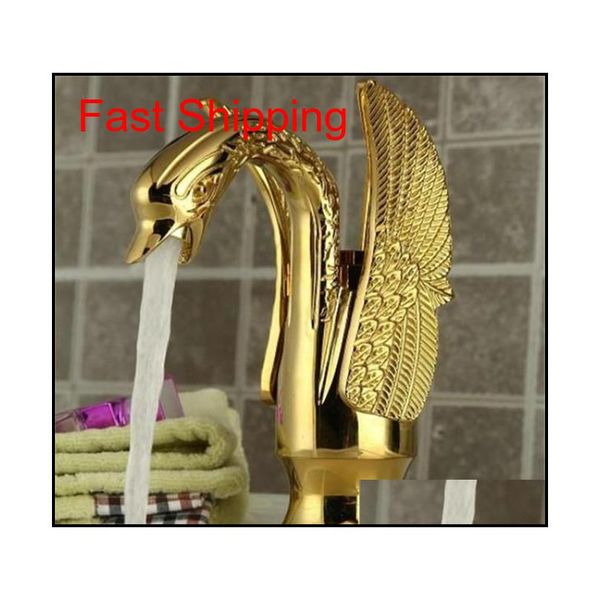 

wholesale- bathroom swan faucet gold finish single tap waterfall sink faucets handles qyloku dh_seller2010