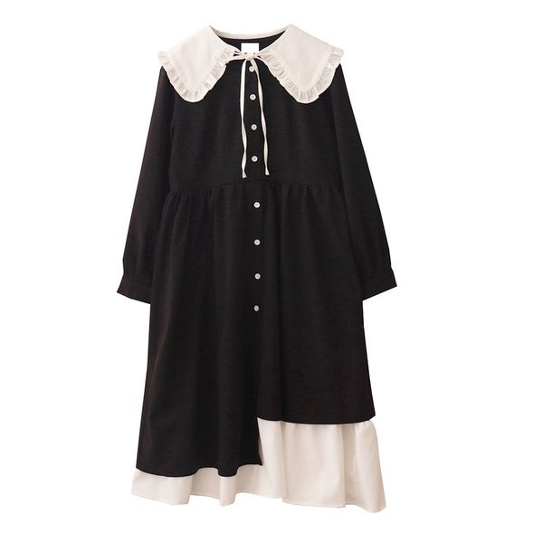 

women's t-shirt harajuku lolita vintage black dresses women 2021 gothic casual ruffle lace up collar long sleeve party cute bandag, White