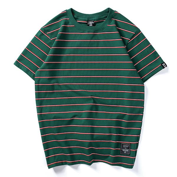

2021 men hip pop stripped summer t shirts tees male casual fashion loose style o neck short sleeved cotton t shirts, White;black