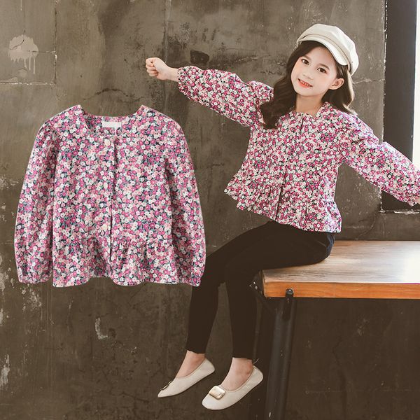 

2021 new girls standard blossom blunt girl at purple plastic school long spring korean children camisa 4-13year iypn, White