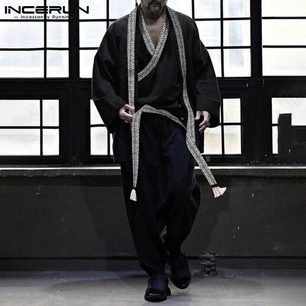 

men's trench coats 2021 men stitching cotton long sleeve fashion casual braided collar coat loose mid-length cardigan s-5xl incerun, Tan;black