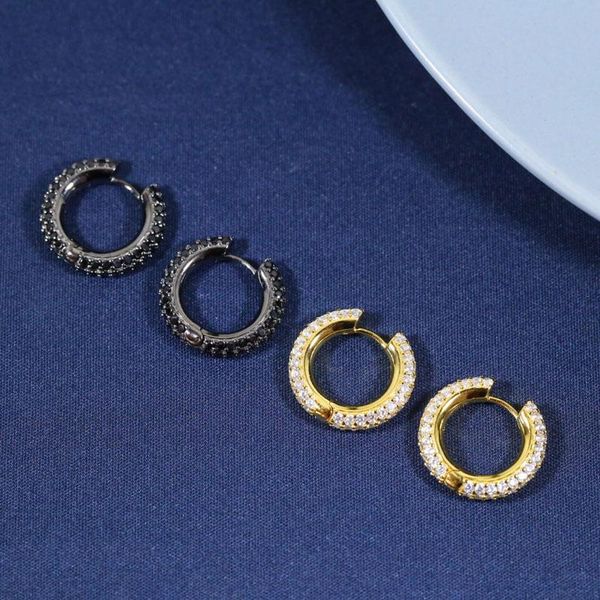 

hoop & huggie soelle luxury 925 sterling silver yellow gold color and black simple earrings cubic zirconia women fashion party jewelry, Golden;silver