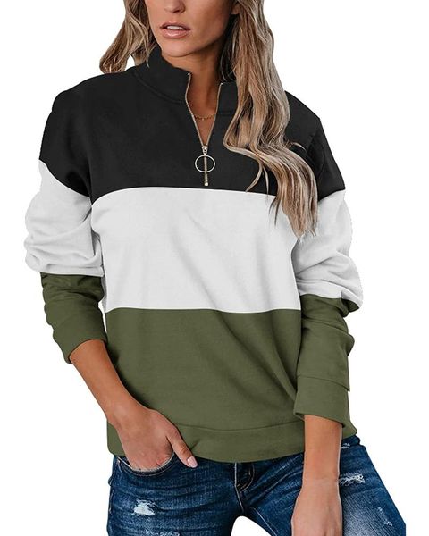 

women's hoodies & sweatshirts three color matching women sweatshirt casual loose long sleeve patchwork pullover spring streetwear clot, Black
