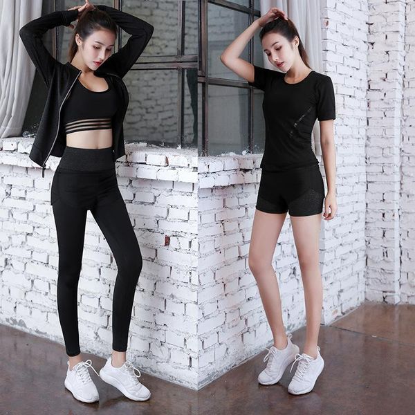 

two piece dress the lady suit set collar long sleeve zipper cardigan running fitness morning run five-piece of women, White