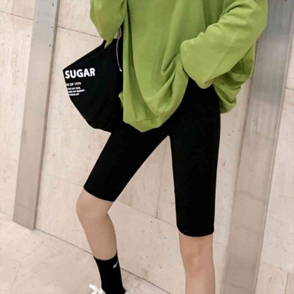 

summer high waist sport quick women shorts drying black elastic running fitness knee length biker workout, White;black