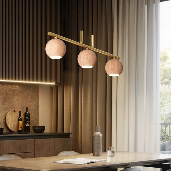 

modern pendant nordic 3 wooden heads geometric gold fourth nightstand lamp for restaurant home decoration bar h45n