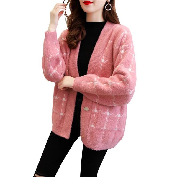 

women's knits & tees waterproof mink cardigan jacket lady 2021 autumn winter sweater female korean plus size loose padded women outerwe, White