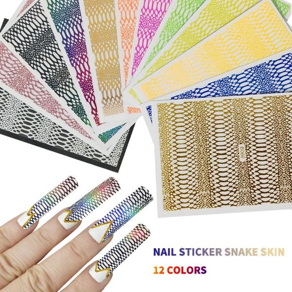 

nail art decorations 12 pieces magic laser snake print sticker slider inscription fashion decorative water accessories, Silver;gold