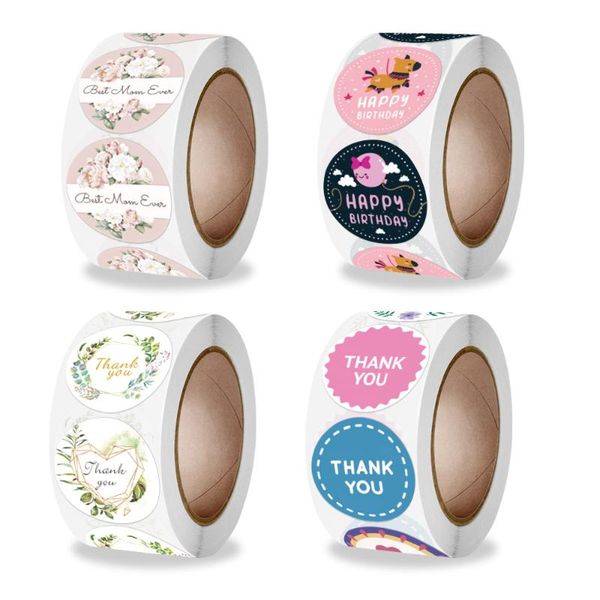 

gift wrap 500 pcs/roll wholesale custom flower thank you birthday sealing sticker envelope mother's day decoration