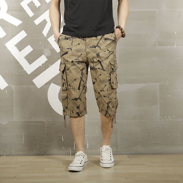 

camouflage new man cargo military trade pirate print casual baggy five men summer overalls shorts hommes, White;black
