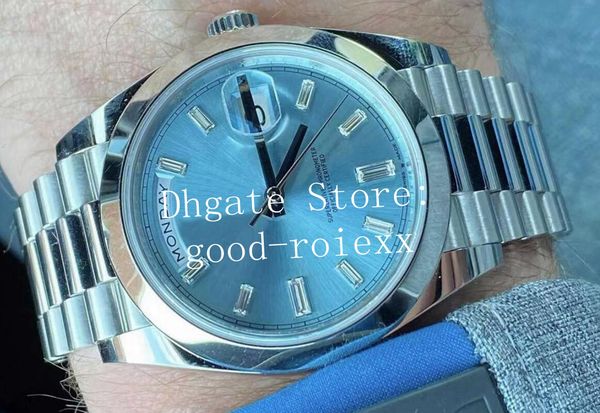 

watches men blue rectangle crystal diamond dial bp factory automatic 2813 asia men's watch time day date 228239 bpf 228206 wristwatches, Slivery;brown