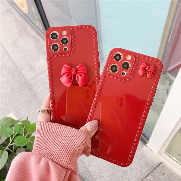 

love border bow decoration phone case for iphone 12 7 8 plus x xr xsmax 11 pro max candy color soft shockproof silicone cover for iphone 12