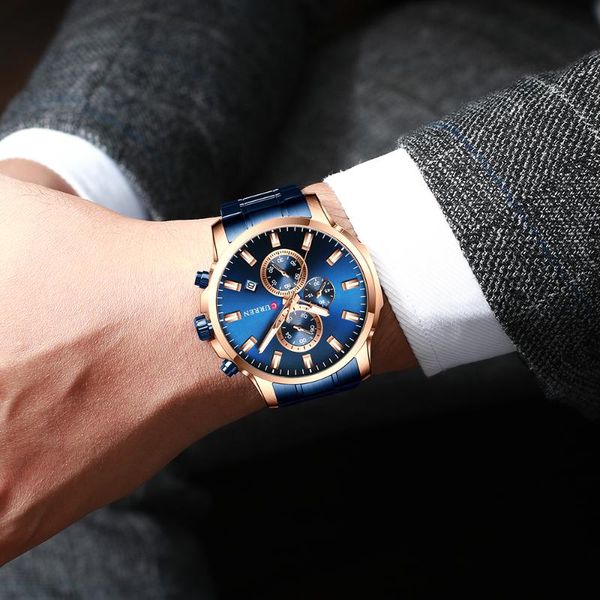 

curren sport quartz watch men watch with luminous hands chronograph auto date fashion stainless steel, Slivery;brown