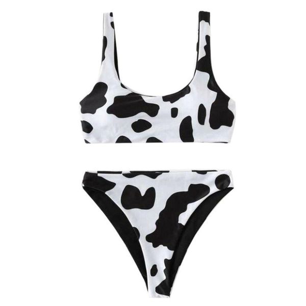 

women milk cow print bikini set push up high cut swimsuit bathing suit
