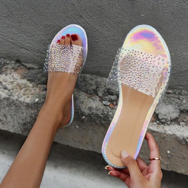 

slippers summer style comfortable women rhinestone ladies flat beach, Black