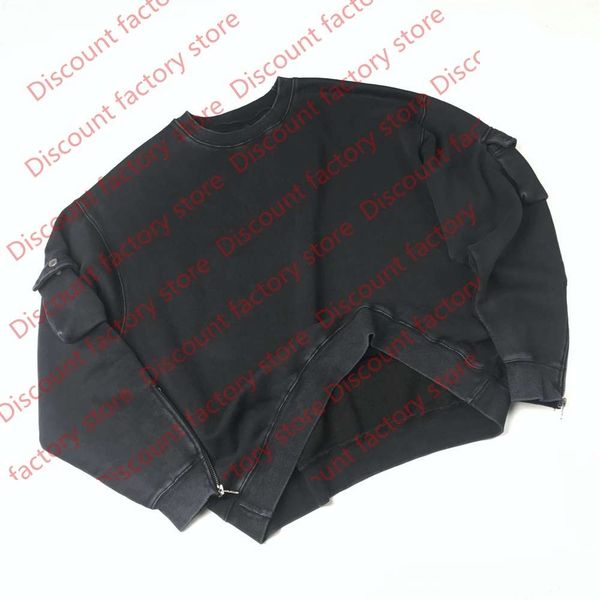 

black distressed sweatshirt oversize fleece raglan pullover zip sleeve men hip hop streetwear