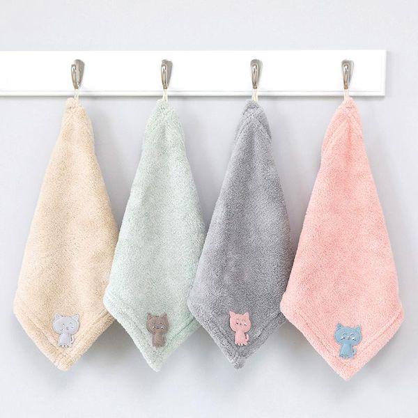 

towel abay coral fleece hand 1pc 25*25cm kitchen for rag wipe dish towels with cute sweet cat patch
