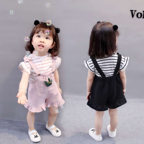 

children's girls' short new cloth 2021 sve t-shirt two piece korean summer strap set, White