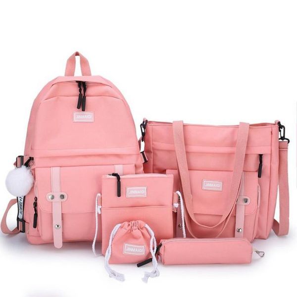 

backpack 5 piece set casual backpacks women korean fashion harajuku schoolbag students canvas christmas and year gift men bag mochila