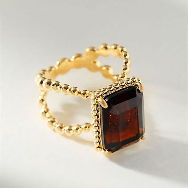 

cluster rings retro red square gem ladies ring accessories, Golden;silver