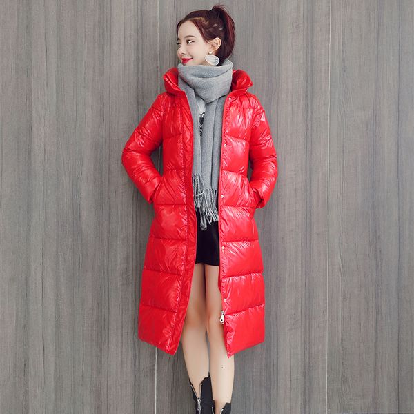 

2021 new women's x-long winter jacket hooded long sleeve shinny ffy ladies solid parkas pockets casual outerwear for female hoau, Black