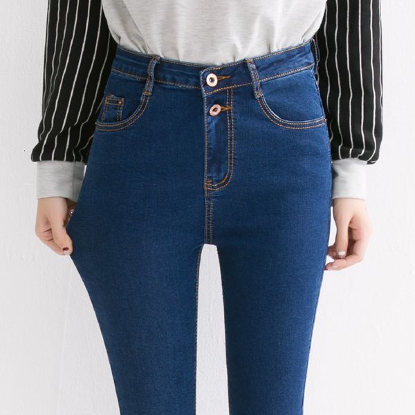 

springtime lean autumn pencil woman high-waisted blue femme elastic pockets jeans tjc260 iogb