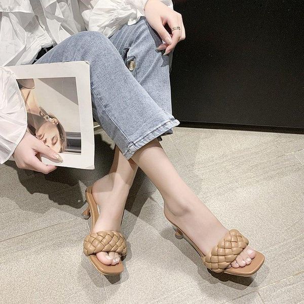 

slippers women luxury slides 8cm high heels mules fetish pumps individual weave leisure blue office ladies prom women's shoes, Black