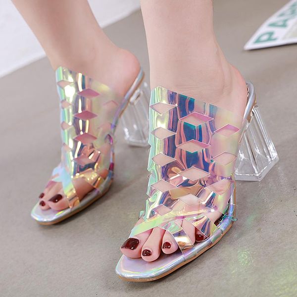 

slippers green platform flip flops mules shoes women high heels chunky heel summer clear heals ymb76, Black