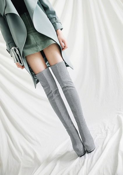 

boots sequined cloth autumn and winter fashion stiletto round head -528, Black