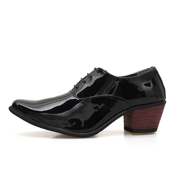 

men patent leather oxford shoes breathable pointed toe high heels formal business prom fashion dress wedding groom shoes 663, Black;white