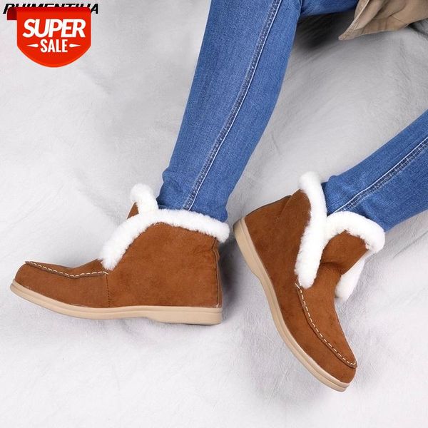 

puimentiua ankle boots for women cow-suede-leather boots fur shoes warm winter slip-on snow comfortable flat shoes #d78r, Black