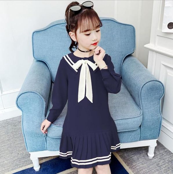 

girl's dresses girls dress spring big girl sailor collar bow tie long sleeve princess children kids clothing for 4-14year, Red;yellow