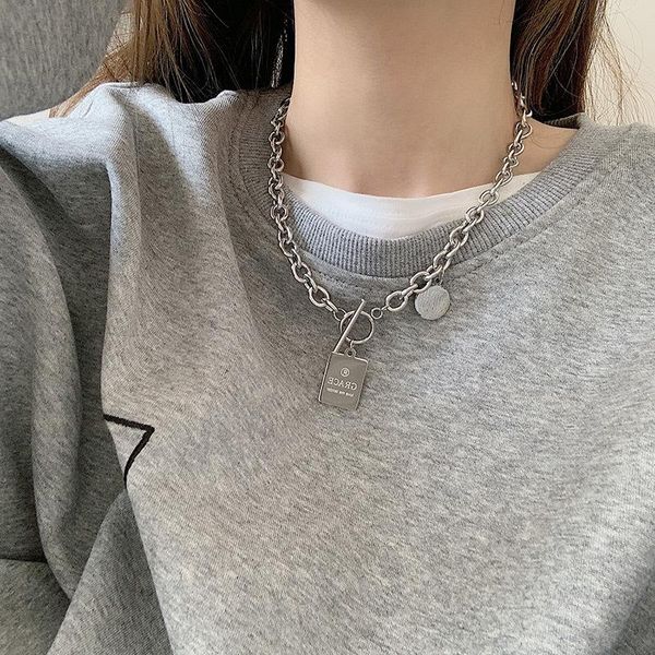 

chains fashion trend stainless steel necklace female hip hop personality clavicle chain trendy pendant clothes, Silver