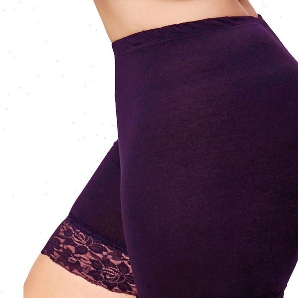 

womens plus size mid waist lace pants safe pants underpant short high elastic sports pants trousers trunks, Black