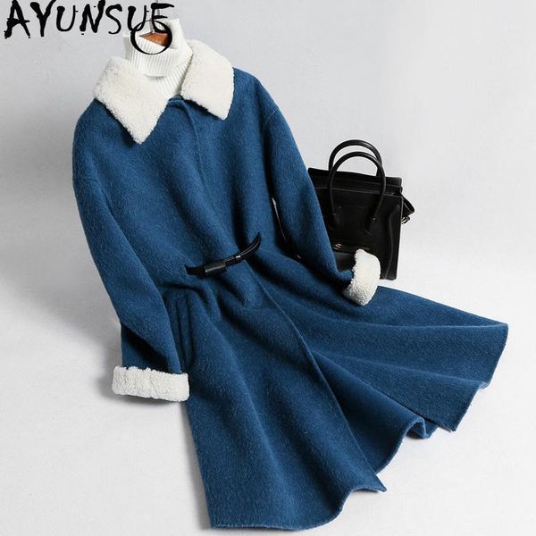 

wool coat female double-sided alpaca woolen jackets long women cashmere coats 2021 korean autumn winter jacket xfy125ay women's & blend, Black