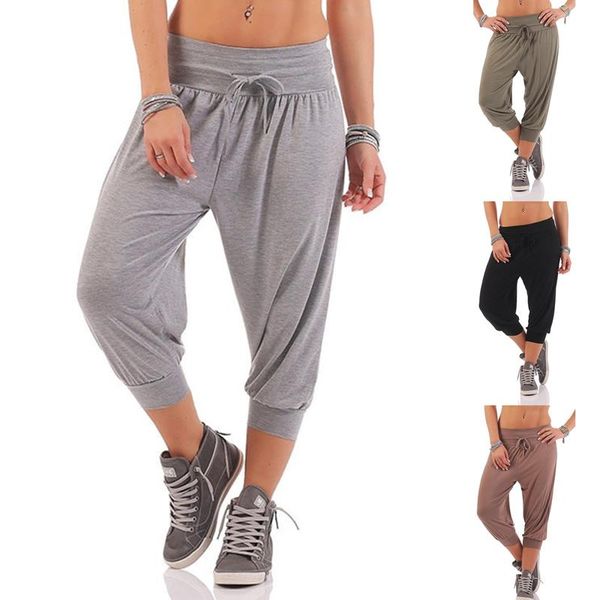 

women's leggings women casual harem pants solid loose joggers female capri calf-length drawstring trousers street wear mujer, Black
