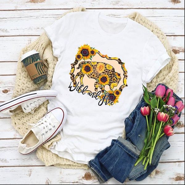 

women graphic sunflower bull cow heifer cattle printed summer shirt lady clothes t shirt womens clothing tee female t shirt, White