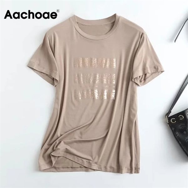 

aachoae casual printed t-shirt women summer short sleeve loose t shirt streetwear o neck cotton tee femme 210708, White