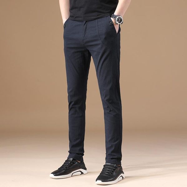

men's pants 2021 spring summer business casual 95% cotton soft korean trend men slim ankle-length for, Black