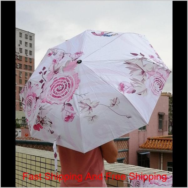 

classic umbrella 3 fold full-matic flower umbrella&parasol with gift qyliak garden2010