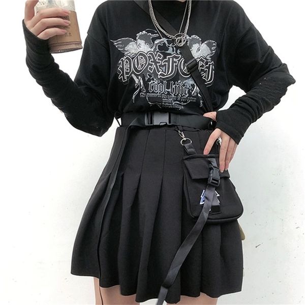 Gótico punk harajuku mulheres saias casuais estilo formal chique estilo formado vermelho plissado preto feminino moda shorts bolso 210619