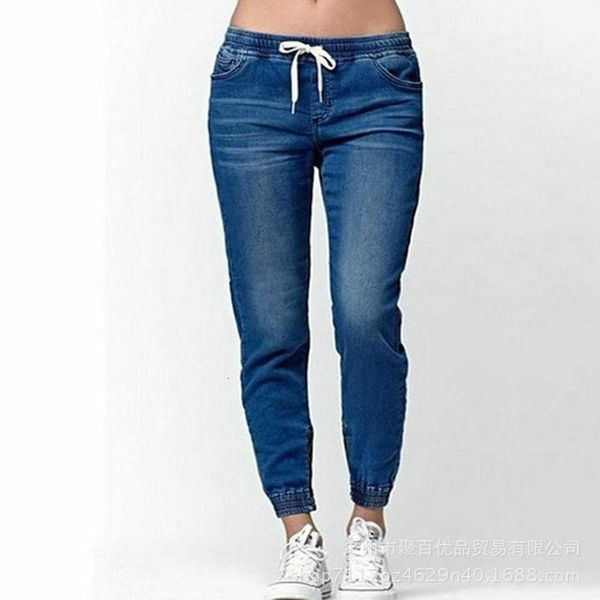 

casual jogger 2020 elastic ny potato for leggings jeans high tail women denim trekkoord broek, Blue